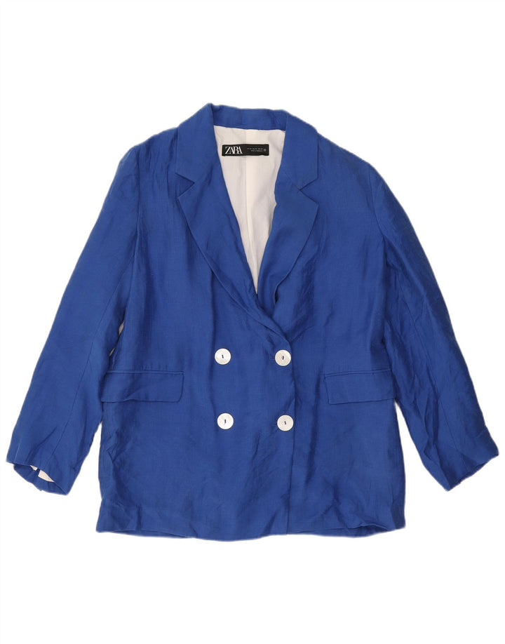 Zara Veste blazer surdimensionnée à double boutonnage pour femme UK 6 XS Bleu Lyocell