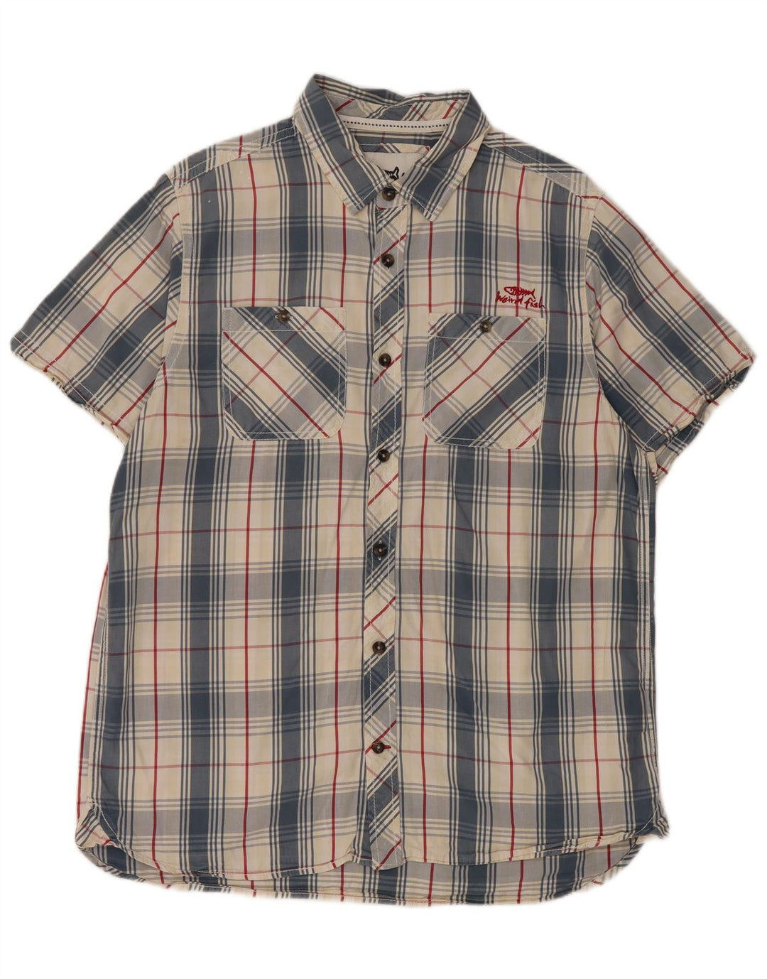 Weird Fish Chemise à manches courtes pour homme en coton à carreaux bleus