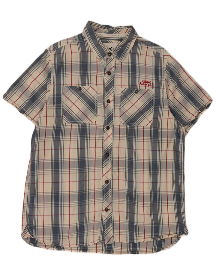 Weird Fish Chemise à manches courtes pour homme en coton à carreaux bleus