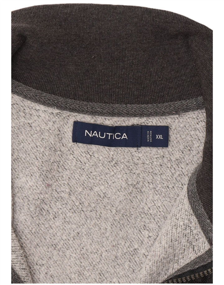 Nautica Sweat-shirt à col zippé pour homme 2XL Gris à carreaux