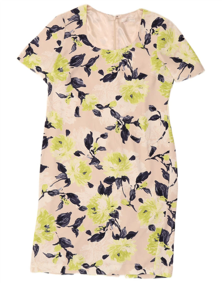 JACQUES VERT Robe fourreau à manches courtes pour femme UK 12 Beige moyen floral