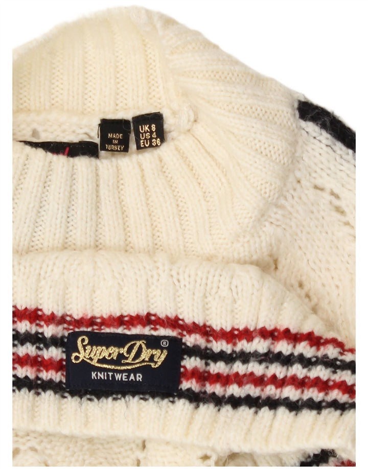Superdry Pull à col roulé pour femme UK 8 Small Off White Rayé