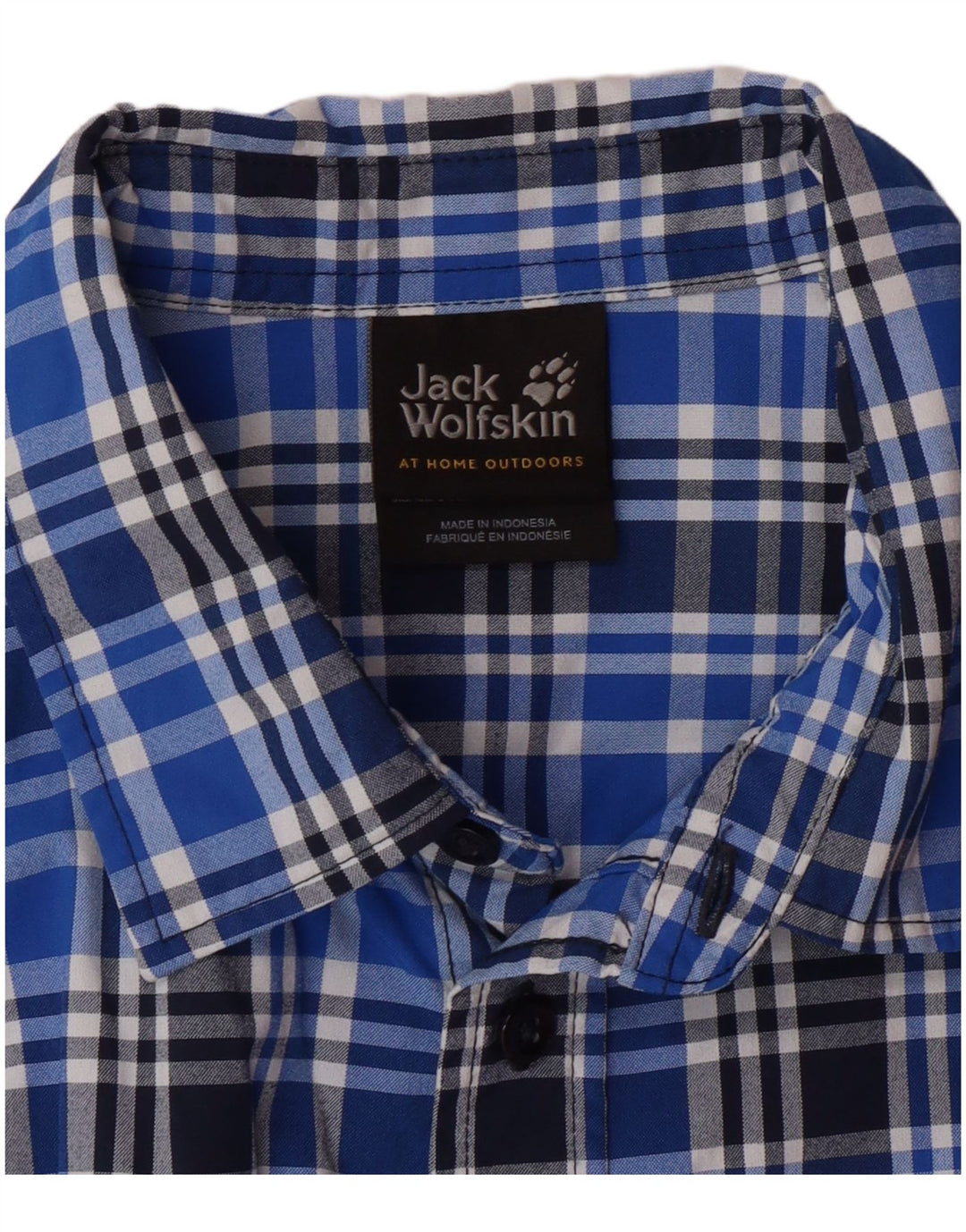 JACK WOLFSKIN Chemise à Manches Courtes Homme UK 36/38 Petit Carreau Bleu Polyamide