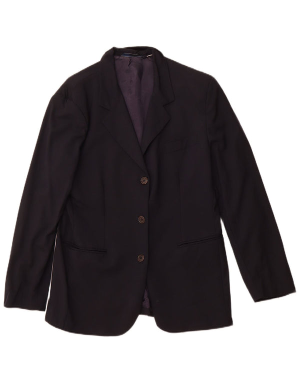 VINTAGE Veste Blazer 3 Boutons Femme IT 46 Grande Laine Bleu Marine