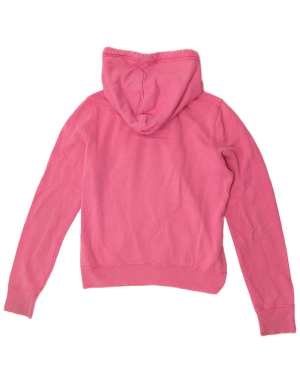 Hollister Womens Graphic Zip Hoodie Sweater UK 14 Medium Pink Cotton