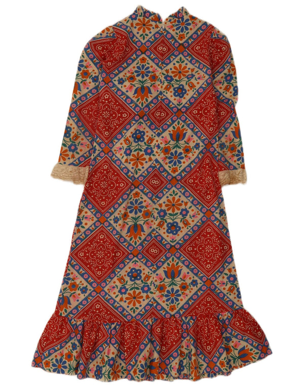 vintage Femmes 3/4 Manches Maxi Robe UK 4 XS Multicolore Floral