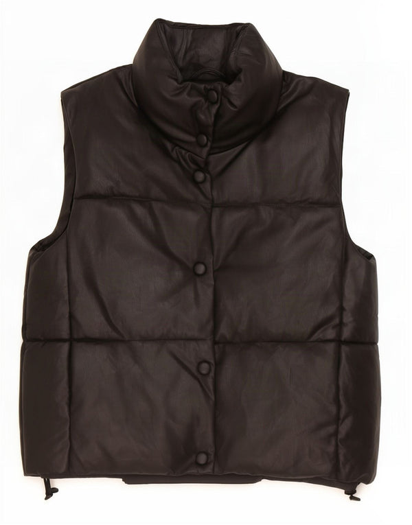 Zara Gilet rembourré surdimensionné en similicuir pour femme UK 10 Small Noir Polyester