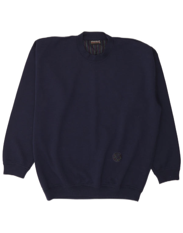 vintage Mens Crew Neck Jumper Pull EU 52 Grand Bleu Marine Polyacrylique