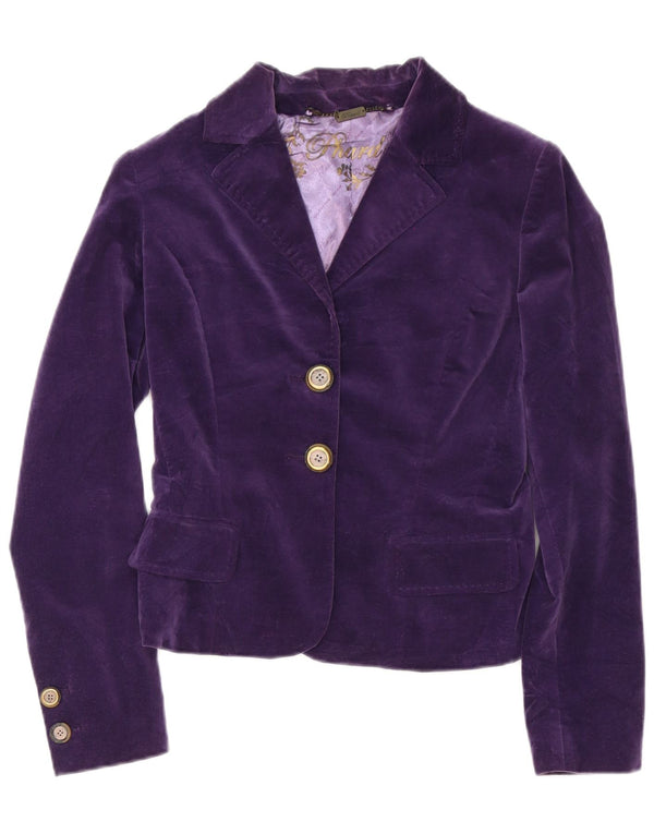 Phard Womens 2 Button Velvet Blazer Jacket UK 10 Small Purple Cotton