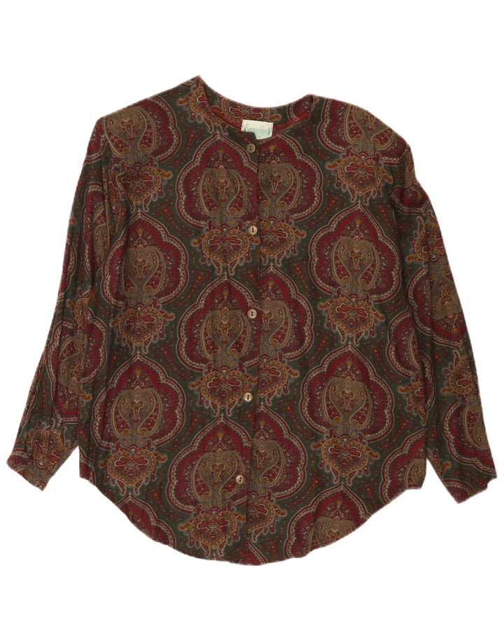 vintage Femme Chemise Blouse UK 14 Moyen Multicolore Paisley Viscose