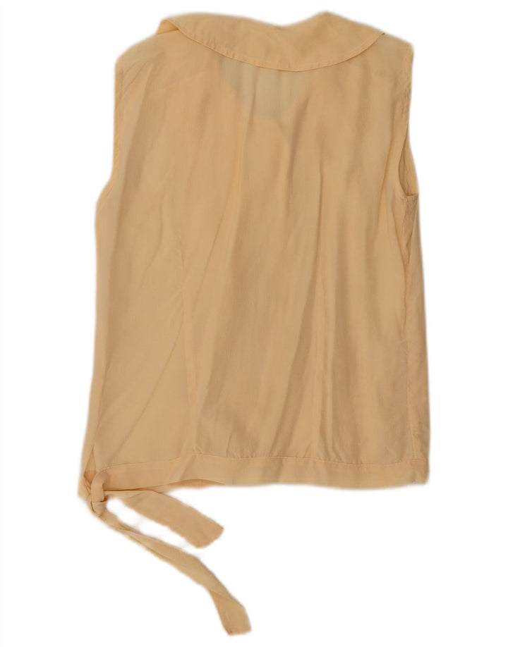vintage Femmes Blouse Sans Manches Top UK 10 Petit Jaune