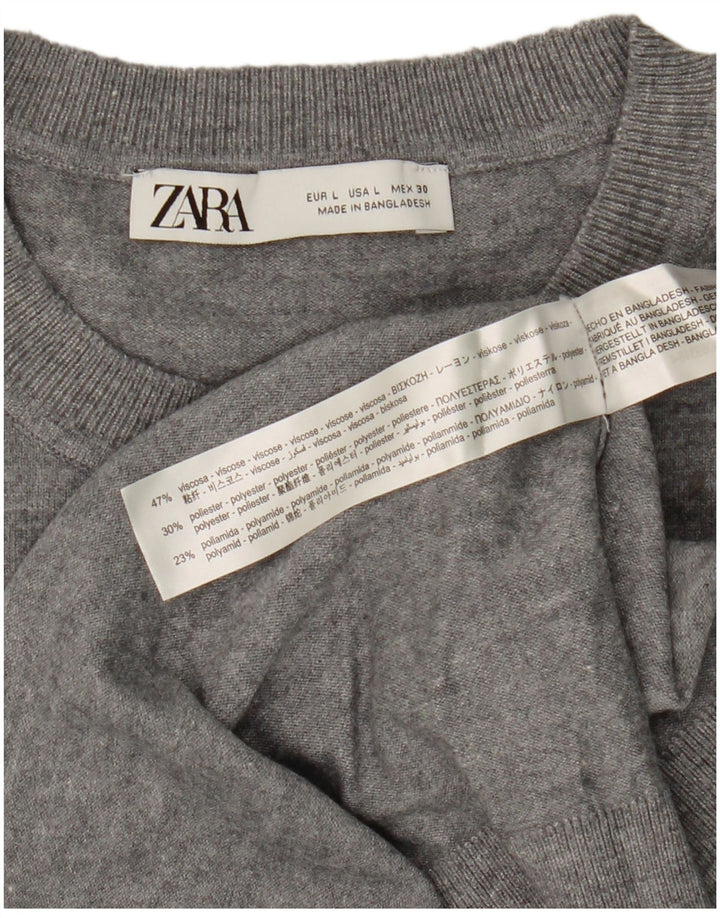 Zara Pull surdimensionné à col rond pour femme UK 16 Grand gris moucheté