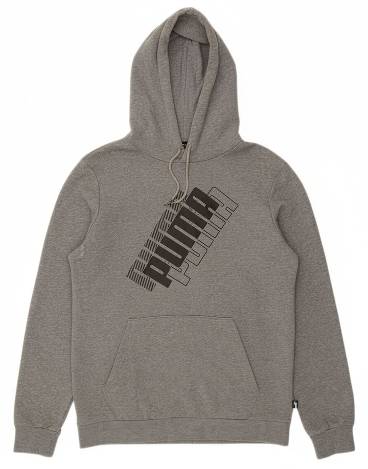 PUMA Mens Graphic Hoodie Jumper Small Grey Cotton