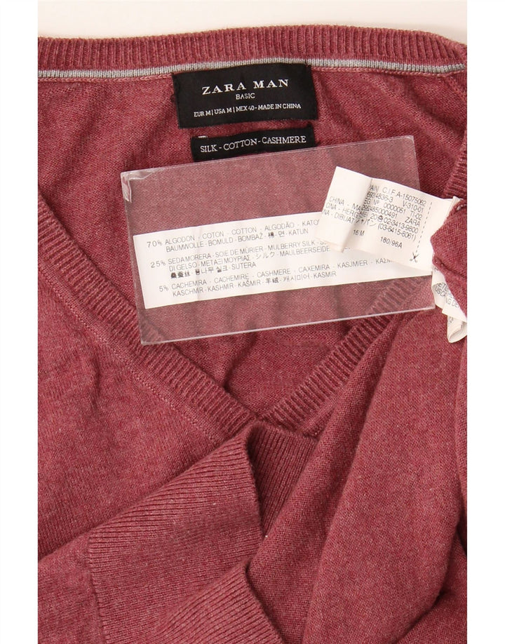 Zara Pull col V pour homme en coton bordeaux moyen