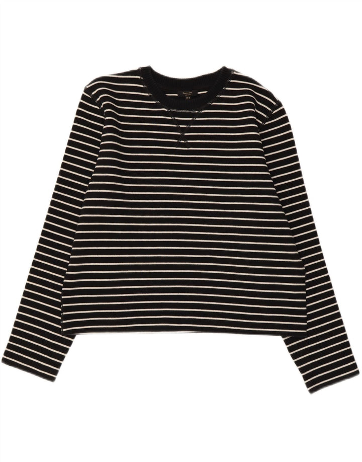 Massimo Dutti Haut à manches longues pour femme en coton rayé noir moyen UK 44