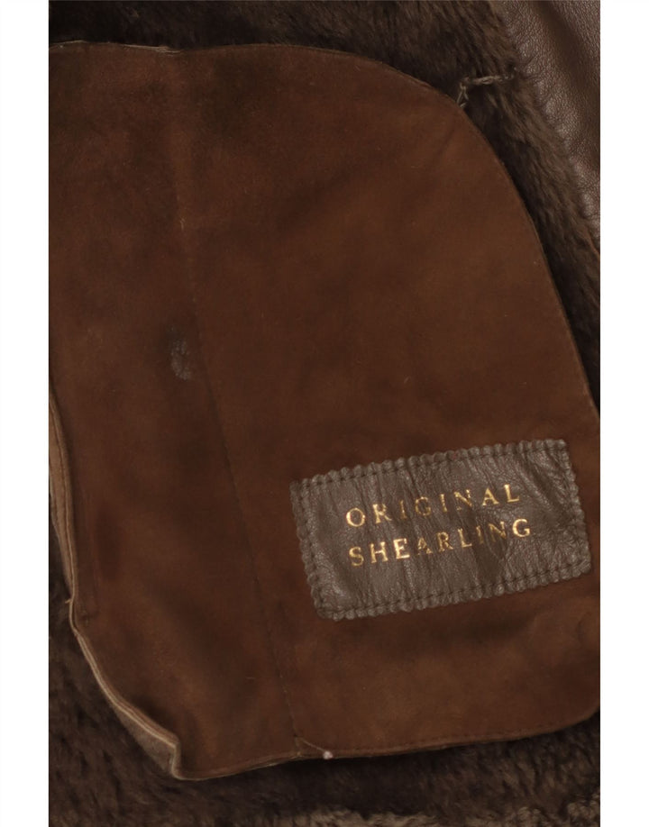 vintage Womens Shearling Coat UK 16 Grand cuir brun