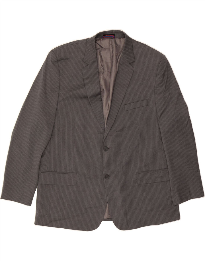 IZOD Mens 2 Button Blazer Jacket IT 50 Large Grey Pinstripe Polyester Vintage Izod and Second-Hand Izod from Messina Hembry 