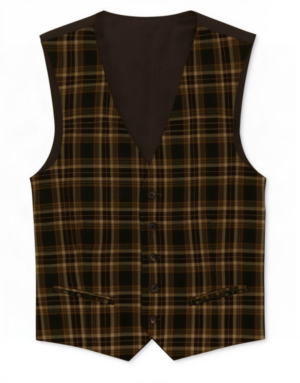 gilet homme vintage IT 48 Laine Vierge à carreaux vert moyen