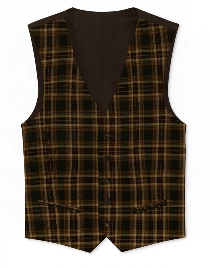 gilet homme vintage IT 48 Laine Vierge à carreaux vert moyen