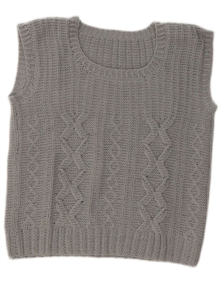 vintage Womens Vest Débardeur UK 14 Gris Moyen