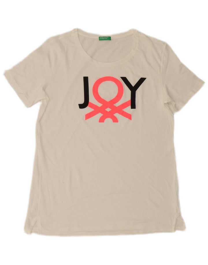 Benetton T-shirt graphique pour femme UK 12 Blanc moyen