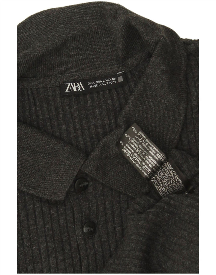 Zara Pull à col polo pour homme Large Gris Polyester
