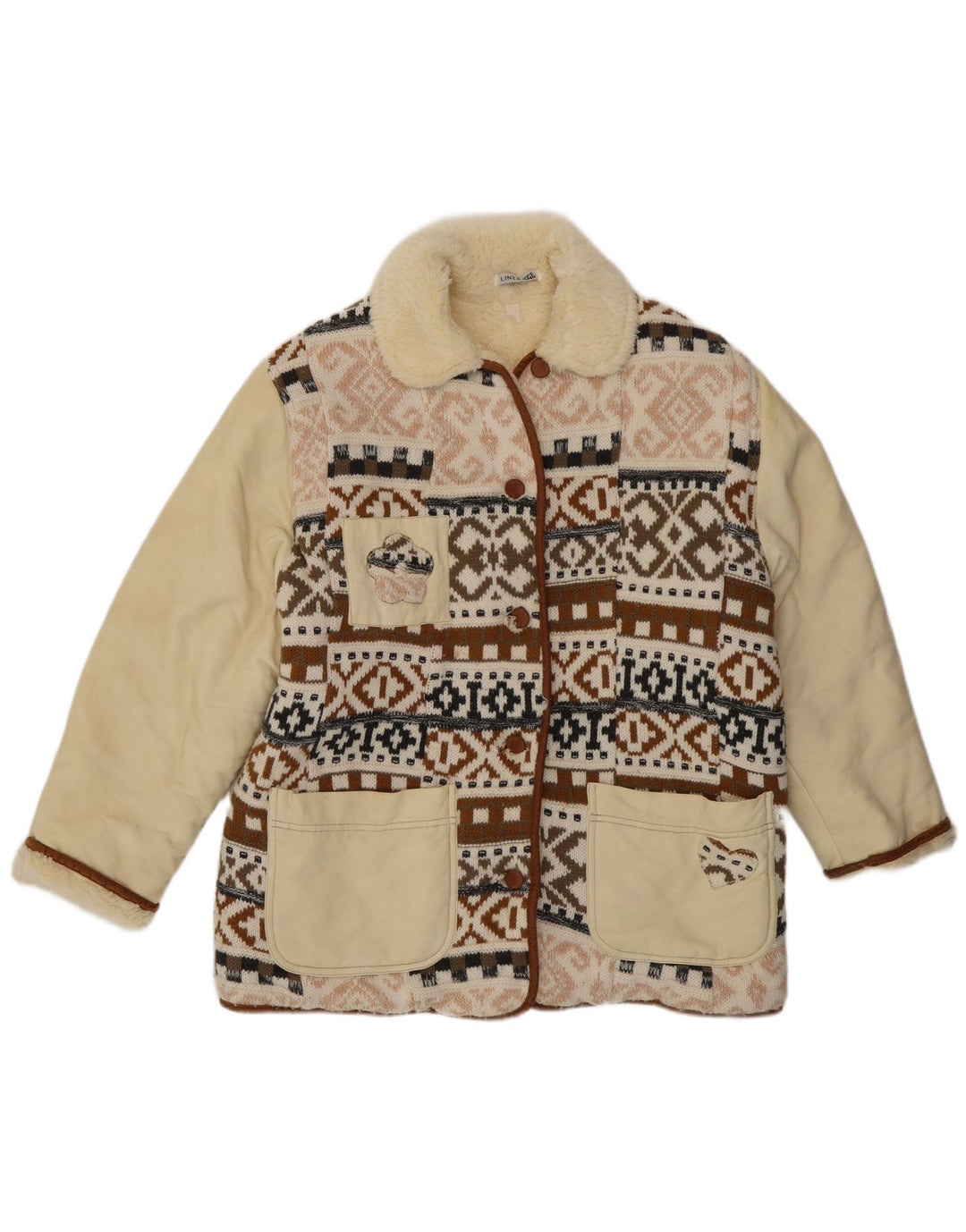 Veste Sherpa à motifs femme vintage EU 40 Moyen Multicolore Fair Isle