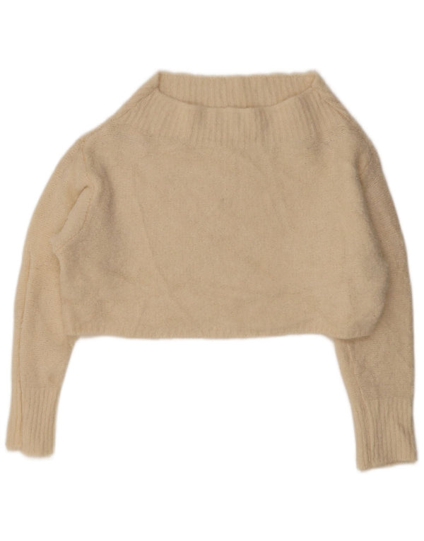 Benetton Pull court surdimensionné à col bateau pour femme UK 6 XS Blanc cassé