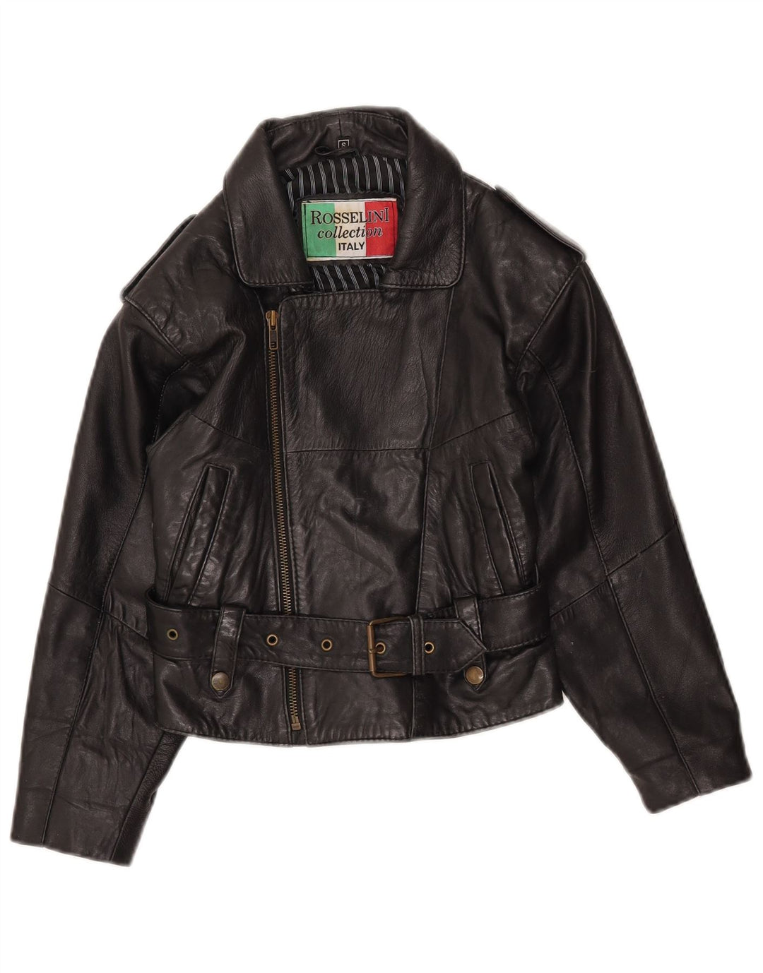 vintage Womens Crop Leather Biker Jacket UK 8 Petit cuir noir