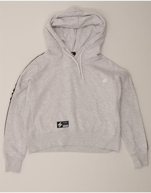 Superdry Pull à capuche surdimensionné Crop Graphic pour femme UK 10 Petit Gris