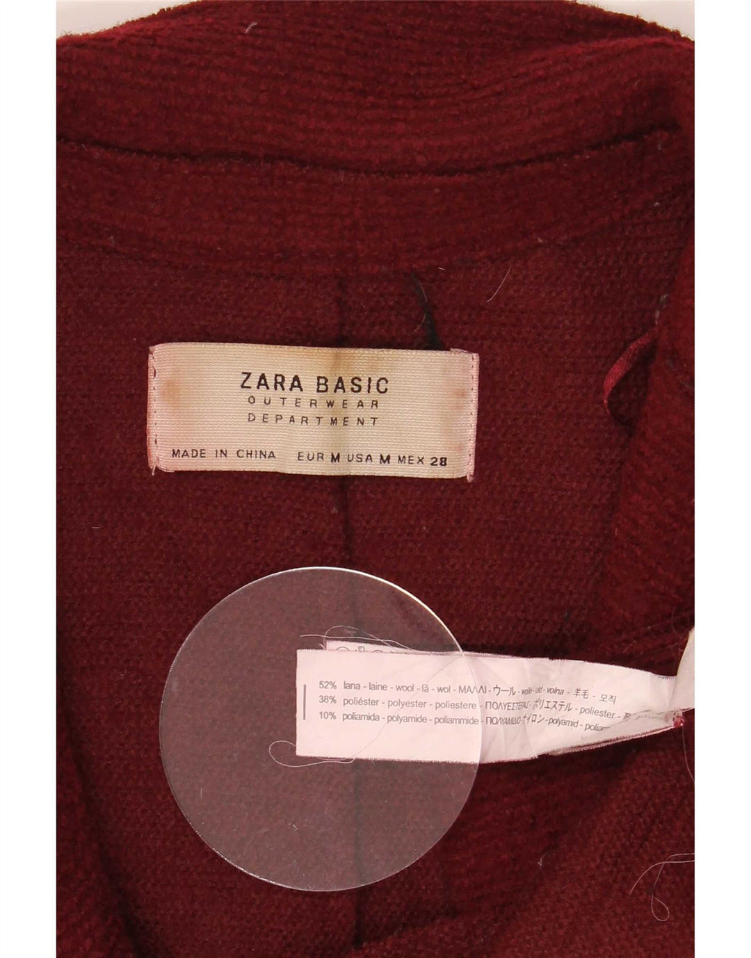 Zara Femme Pardessus UK 14 Laine Rouge Moyen