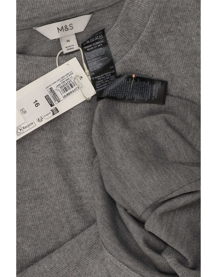 Marks & Spencer T-Shirt Femme Top UK 16 Large Gris Polyester