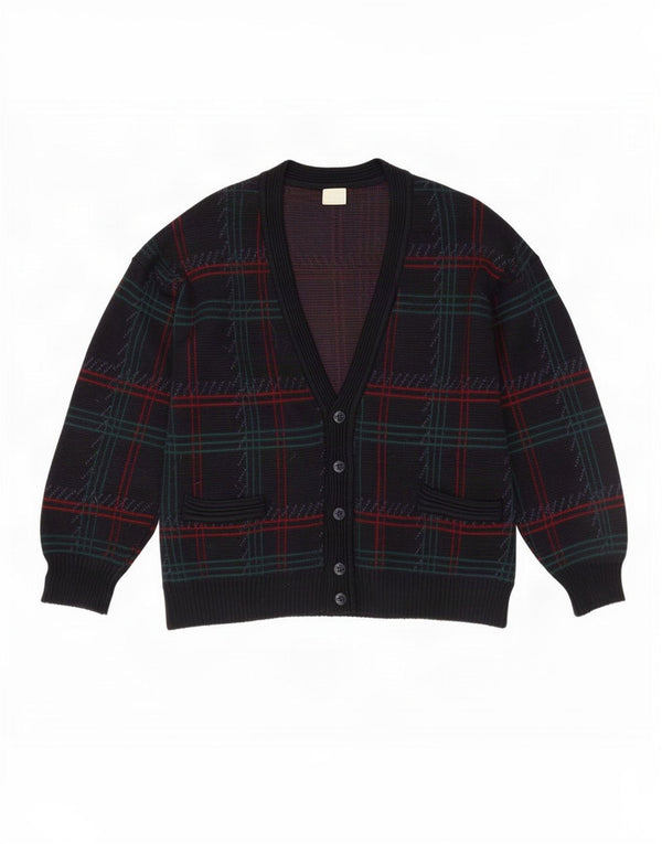 vintage Mens Cardigan Pull Grand Bleu Marine Check