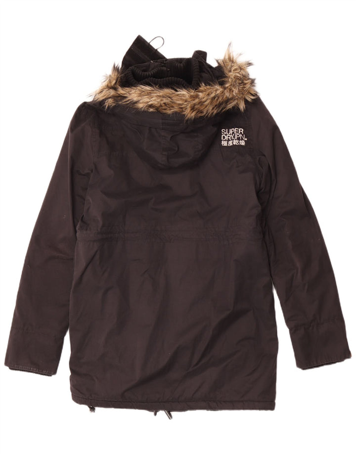 Superdry Veste Parka À Capuche Femme UK 14 Large Noir Polyester