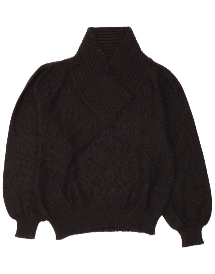 vintage Femmes Châle Cou Jumper Pull US 6 Moyen Noir Mohair