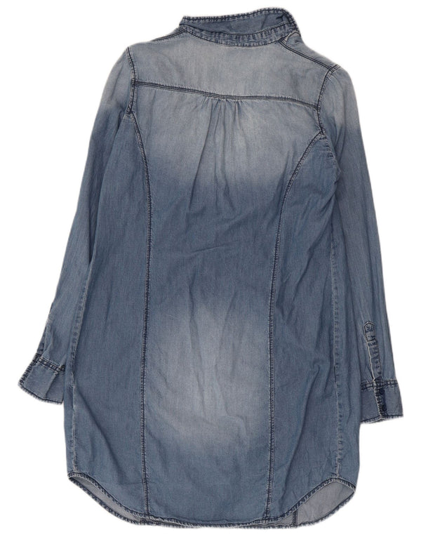 BENETTON Robe en jean surdimensionnée à volants sur le devant pour femme UK 6 XS Bleu coton