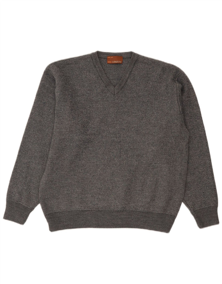 Marks & Spencer Pull col en V pour femme UK 16 Large Gris Moucheté