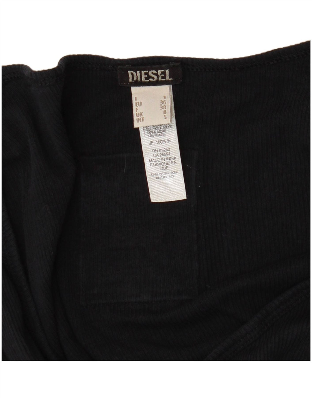 DIESEL Haut graphique à manches longues pour femme UK 8 Small Noir Coton