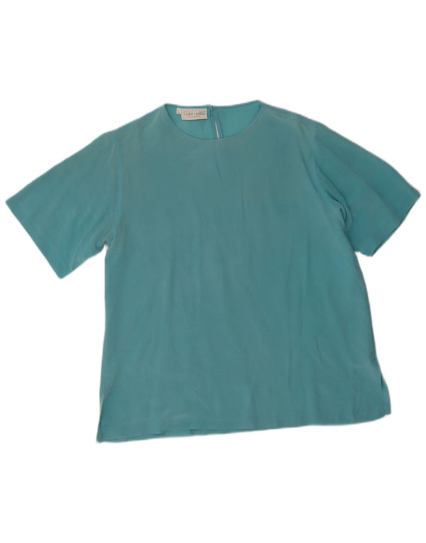 Gabri elle La Camicia Chemisier Femme Top UK 16 Large Soie Bleue
