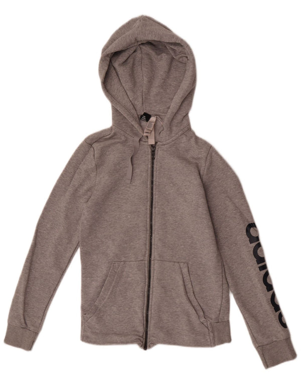 Adidas Pull à capuche zippé graphique pour femme UK 8/10 Petit coton gris