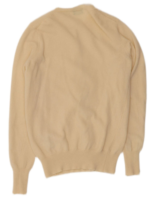 Benetton Pull Cardigan Femme UK 10 Petite Laine Vierge Beige