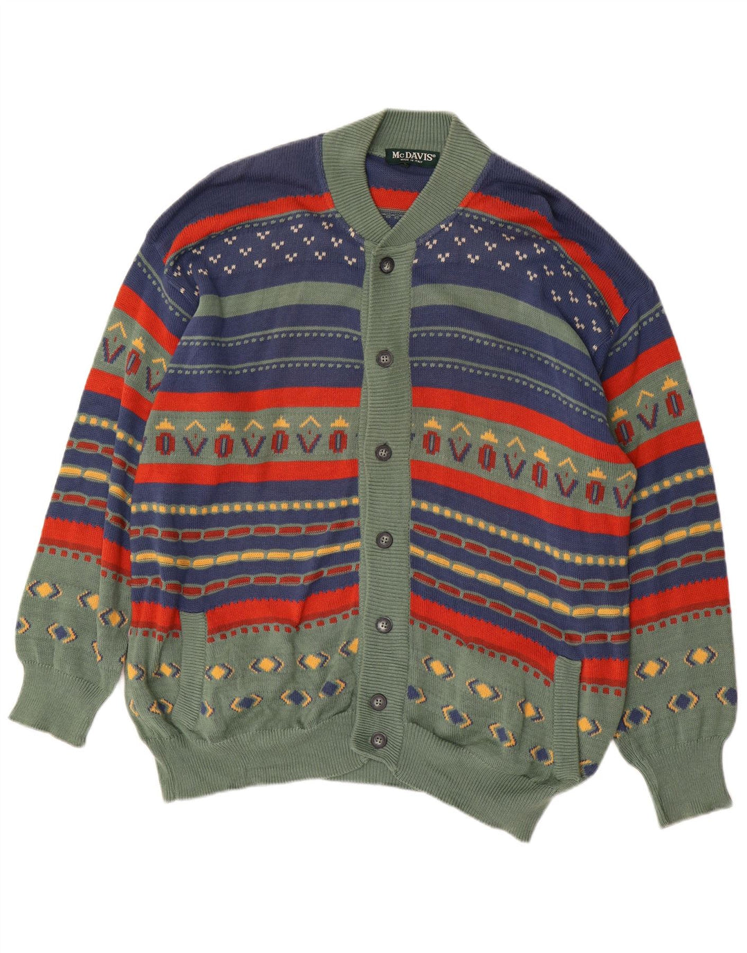 MCDAVIS Pull Cardigan Homme Grand Coton Rayé Vert