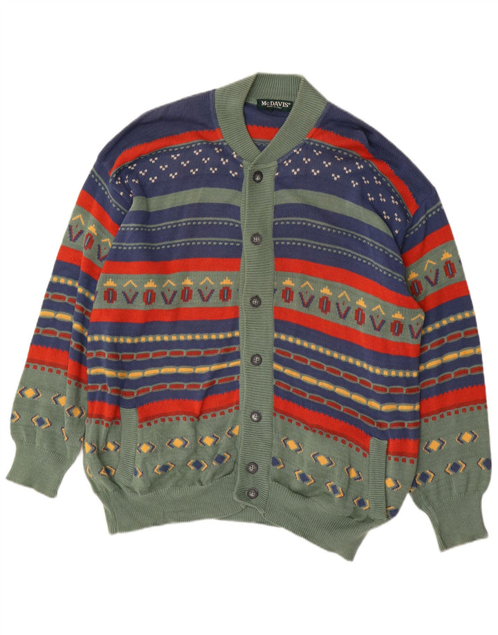 MCDAVIS Pull Cardigan Homme Grand Coton Rayé Vert