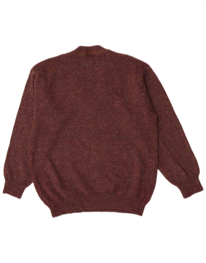 Pull vintage pour hommes à col en V Taille M Bordeaux Motif losange/Argyle