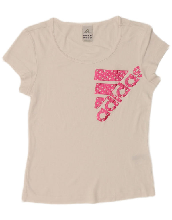 Adidas T-shirt graphique pour femme UK 14 en coton blanc moyen