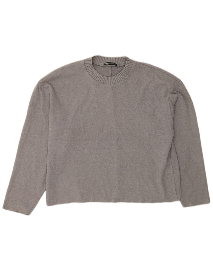 Zara Womens Loose Fit Blouse Top UK 14 Gris Moyen