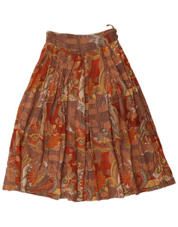 Vintage Womens Pleated Flared Skirt W24 XS Brown Floral