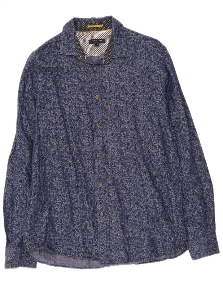TED BAKER Chemise Homme Taille 4 Grand Coton Floral Bleu Marine