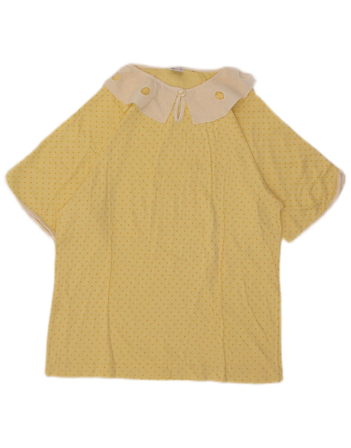 vintage Womens Blouse Top US 4 Petit coton tacheté jaune