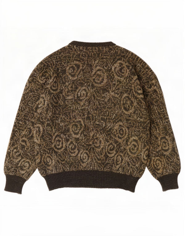 vintage Mens Crew Neck Jumper Pull XL Kaki Géométrique Laine
